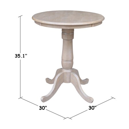 International Concepts Round 30 in Round Top Pedestal Table, 40.9 inH, Washed Gray Taupe, 30 in W, 30 in L, 40.9 in H K09-30RT-6B-2